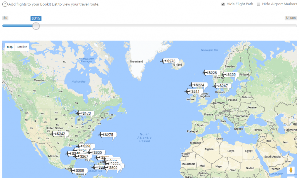 Airport destination flight map