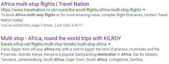 Google search for "Africa multi stop flights"