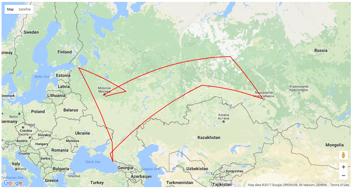 Russia cheap flight map