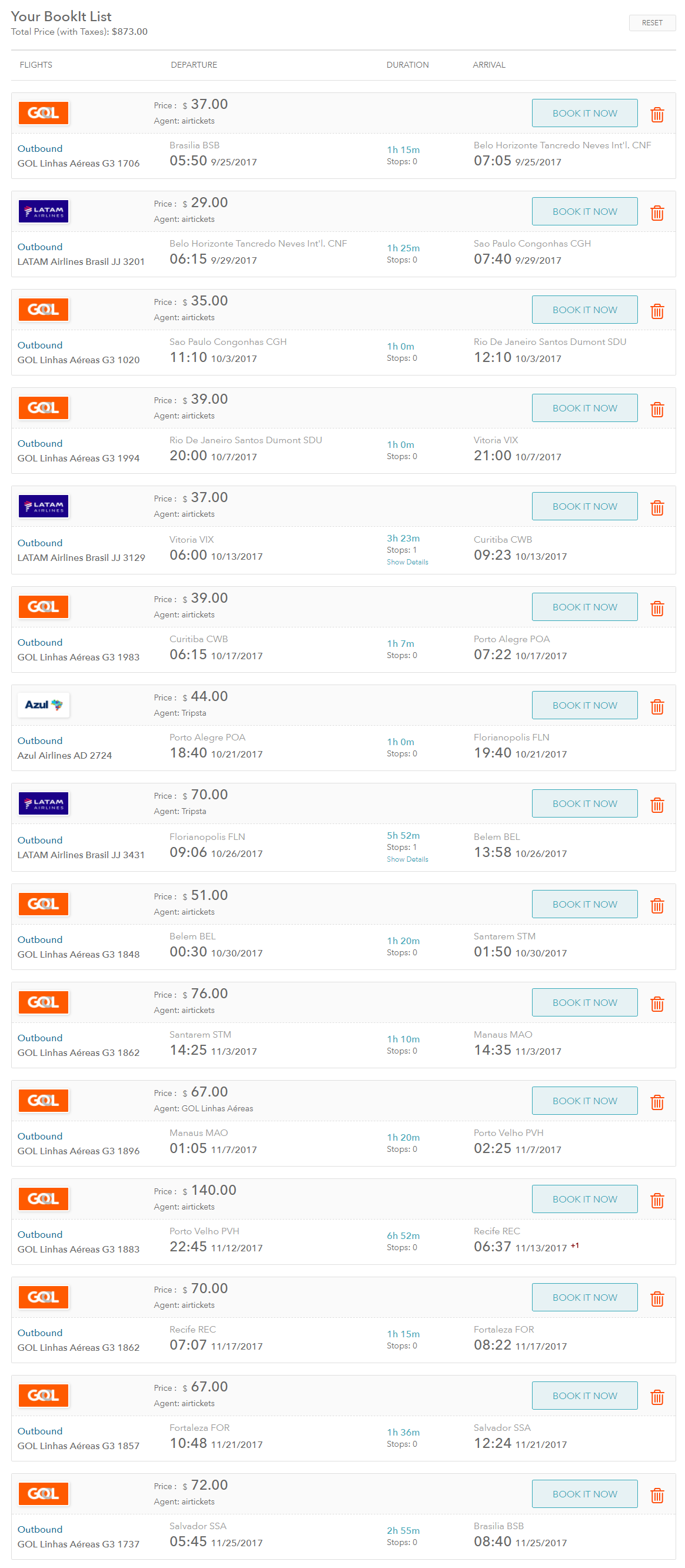 Brazil Flight Itinerary - BookIt List