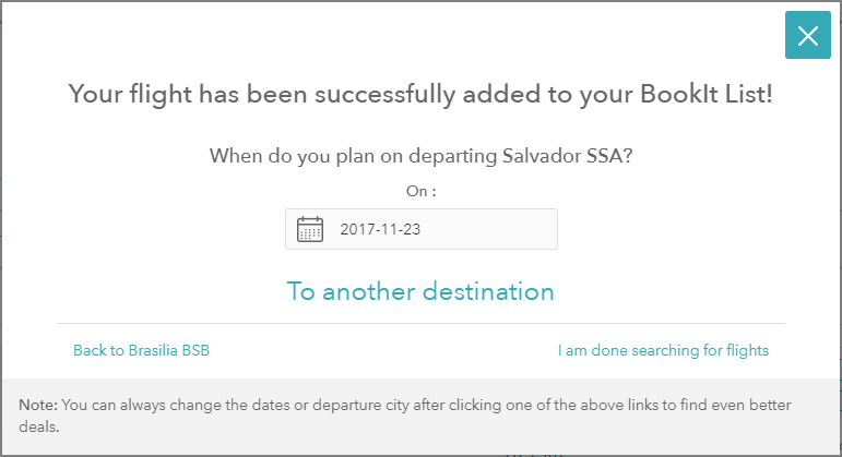 Next flight (Brazil) popup