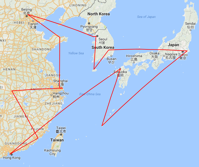 East Asia Flight Travel Route