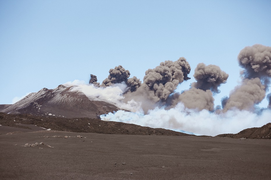 Active volcano Etna while erupting