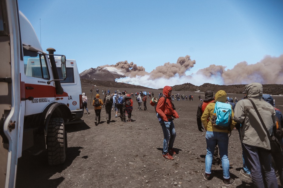 Etna volcano during eruption, 2,700 m