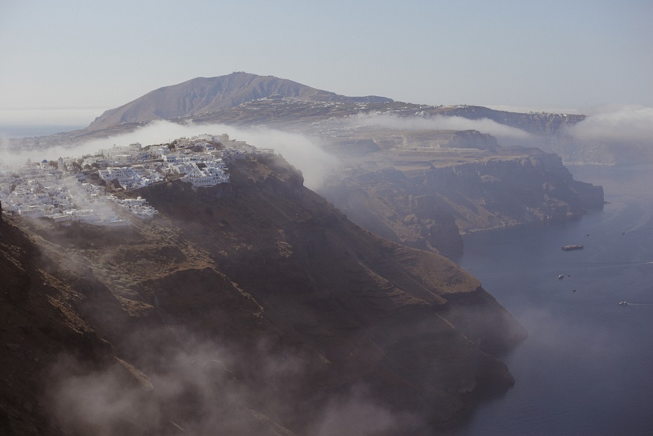 Foggy morning in Imerovigli city