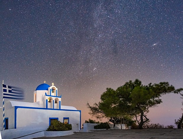 Star sky over Santorini