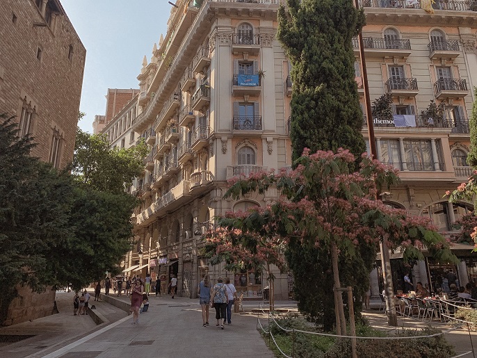 Calm Barcelona city center early in the morning